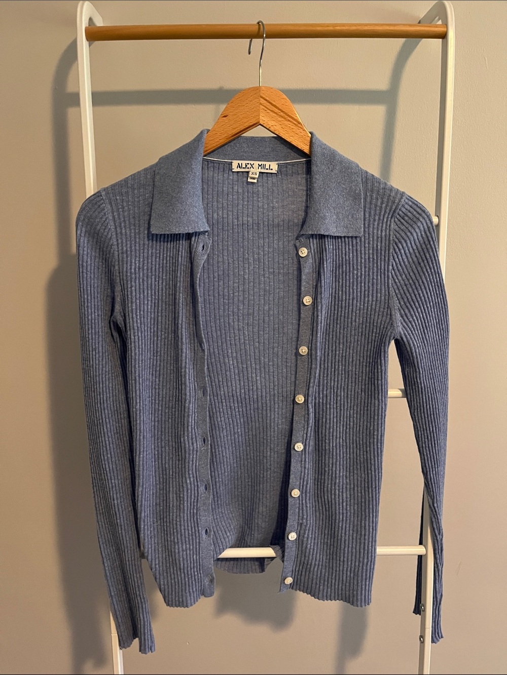 Alex Mill Ribbed Button-Down Cardigan in Dusty Blue